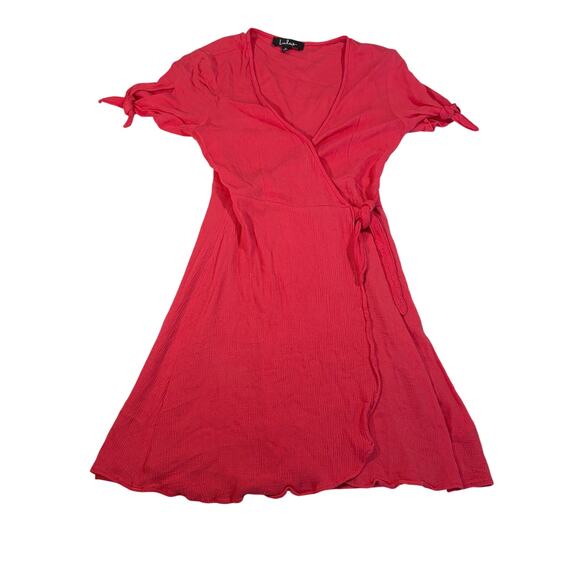 Lulu’s pink wrap dress. Knee length. Size S. Textured. Sundress. Flutter sleeve - Picture 1 of 7